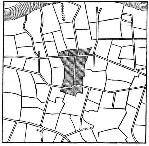 FIG. 15.&mdash;THE RHODE ISLAND TRACT, WITH ITS BUILDINGS
GATHERED INTO A COMPACT VILLAGE.